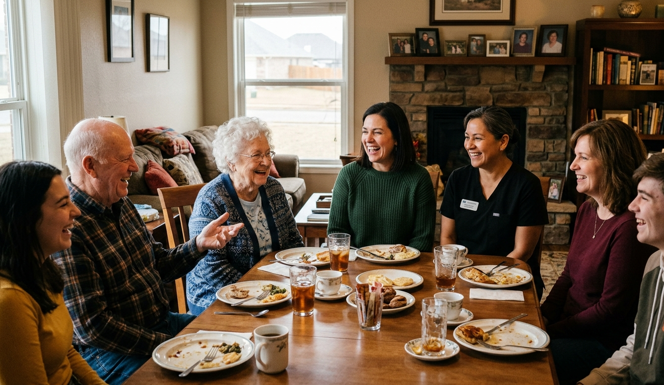 Caregiver assisting elderly person
